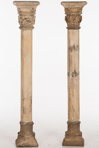 4419873: Near Pair of French Renaissance Period Carved Limestone
 Columns, 14th/15th Century H7KBB