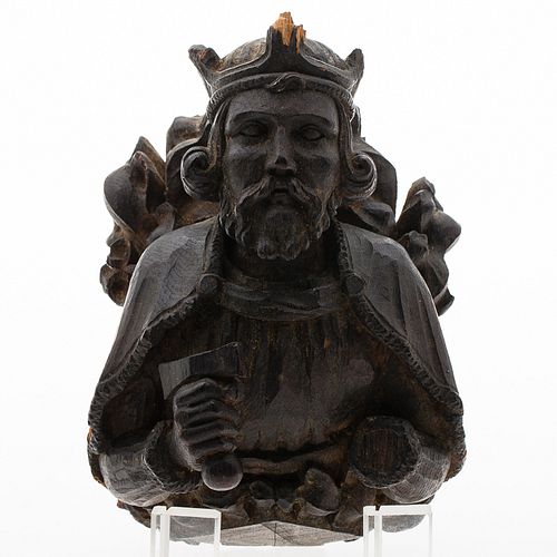 4419893: English Carved Oak Rood Sculpture of a King, 15th/16th Century H7KBL