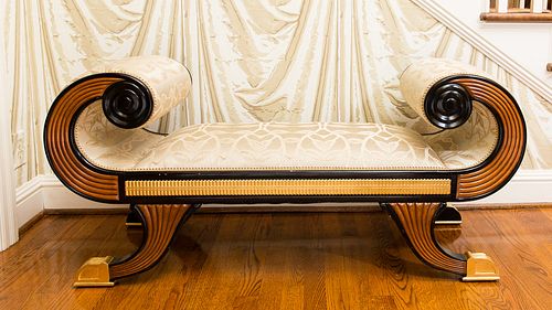 4368431: Regency Style Black Painted Bench with Gilt Highlights, 20th Century C8GAJ
