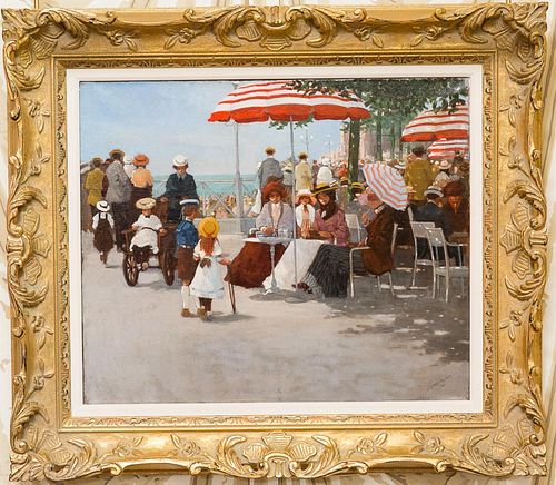 4368435: Carel van Rooijen, (Netherlands, b. 1945 Rotterdam)
 Seaside Scene with Cafes, Oil on Canvas C8GAL