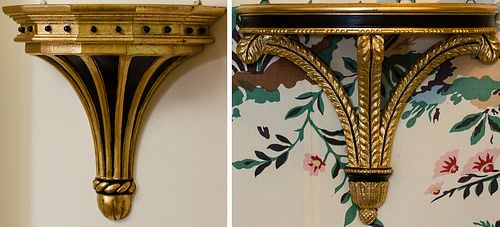 4368464: Two Carved Black Painted and Giltwood Brackets, 20th Century C8GAJ