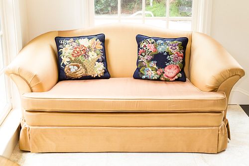 4368507: Satin Tobacco Colored Upholstered Sofa, 20th Century C8GAJ