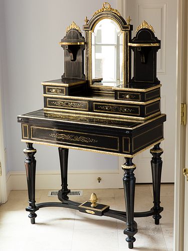 4368535: Napoleon III Black Lacquer Inlaid Ladies Dressing Table, 19th Century C8GAJ