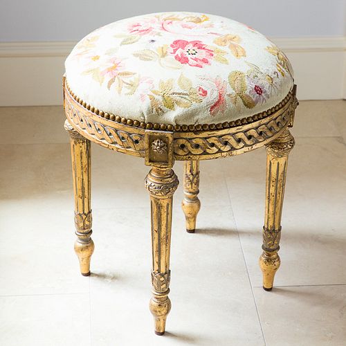 4368537: Louis XVI Style Giltwood Stool with Aubusson Upholstered Seat C8GAJ