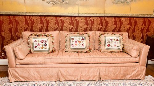 4368539: Pink Silk Upholstered Three Cushion Sofa C8GAJ
