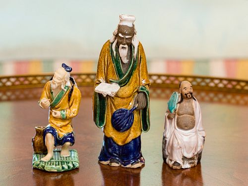 4368550: Three Chinese Export Mud Men Figures, 20th Century C8GAC