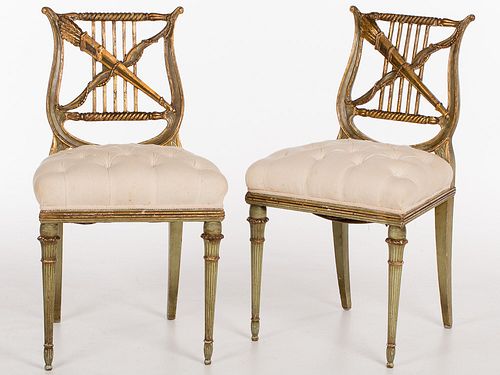 4419909: Pair of Neoclassical Style Painted Lyre Back Side Chairs T8KBJ