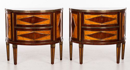 4419922: Pair of Russian Neoclassical Brass Mounted Mahogany
 and Fruitwood Demilune Chests, 19th/20th C T8KBJ