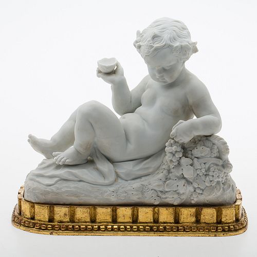 4419947: Young Bacchus White Bisque Sculpture on Giltwood Stand T8KBF