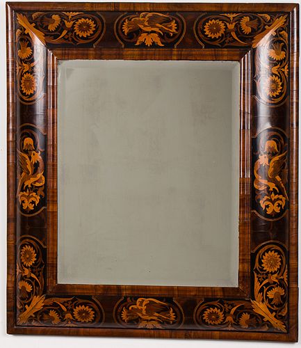 4419979: William and Mary Marquetry Cushion Framed Mirror, Late 17th Century T8KBJ