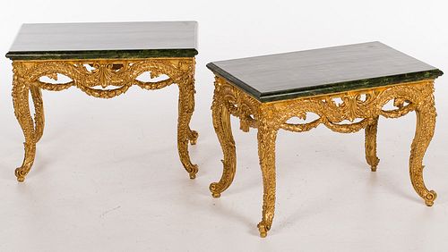 4419997: Pair of French Faux Marble Top Giltwood Occasional
 Tables, 20th Century T8KBJ