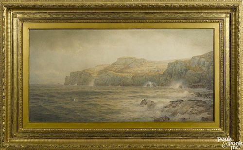 William Trost Richards (American 1833-1905), watercolor coastal scene depicting Conanicut Island