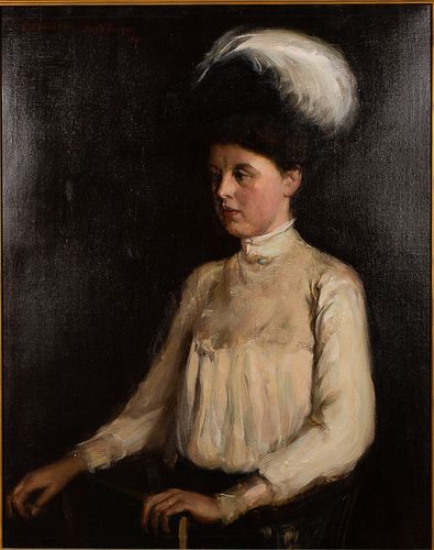 4420027: Harry H. Aronson (American, late 19th/early 20th
 C), Portrait of a Woman in White, O/C T8KBL