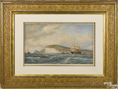 Thomas Goldsworth Dutton (British 1819-1891), watercolor seascape depicting ships