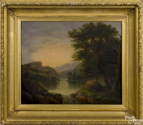 Hudson River, oil on canvas landscape, 19th c., 20'' x 24''.