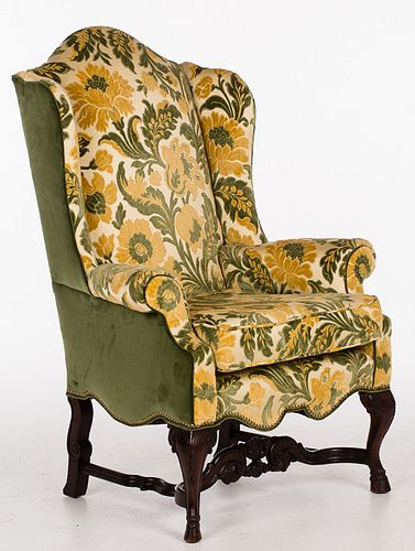 4420049: Portuguese Walnut Upholstered Wing Chair, 19th Century T8KBJ