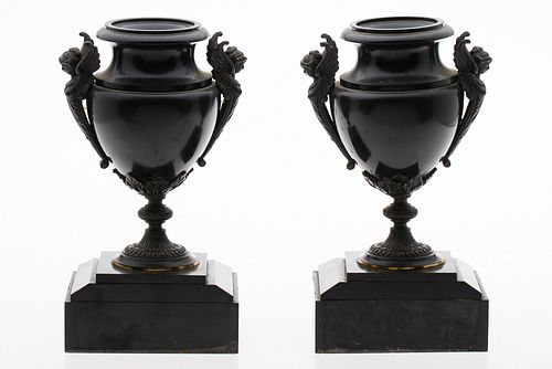 4420054: Pair of Continental Marble and Bronze Urns, 19th Century T8KBJ