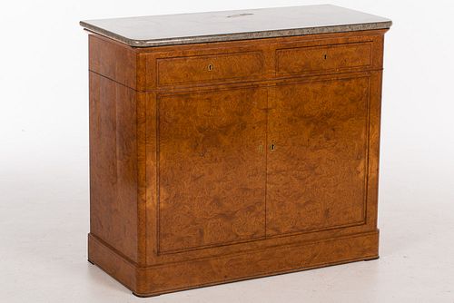 4420055: Charles X Burlwood Marble Top Side Cabinet, 19th Century T8KBJ