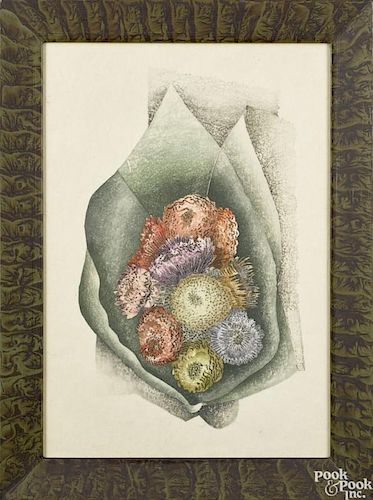 Luigi Rist (American 1888-1959), woodcut of strawflowers, 10 1/2'' x 15 1/2''