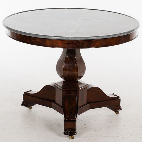 4420060: Continental Mahogany Circular Marble Top Pedestal Table, 19th Century T8KBJ