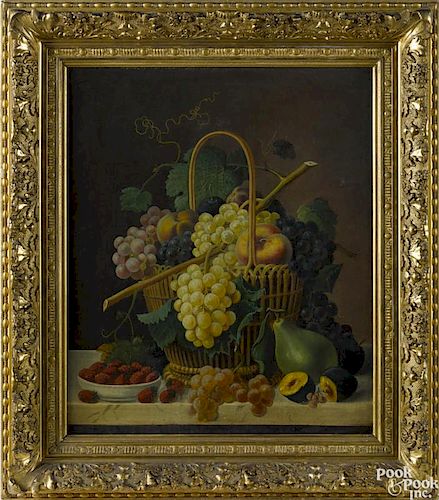 American oil on canvas still life, 19th c., in the style of Severin Roesen, 24'' x 20''.
