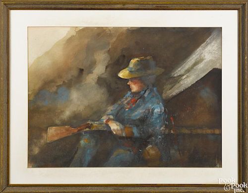 Rea Redifer (American 1933-2008), watercolor, titled The Camp Fire, signed lower right