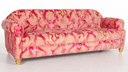 4420067: Contemporary Pink Cut Velvet and Silk Tufted Sofa T8KBJ