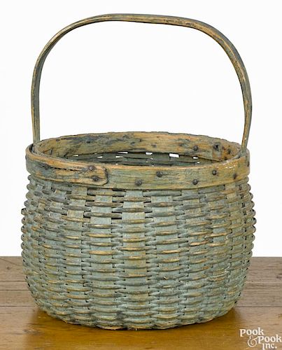 Split oak basket, 19th c., retaining an old blue surface, 12 1/2'' h., 9'' w.