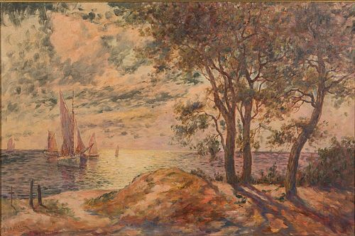 4420084: E. H. Allerton (PA/CT, 19th/20th Century), At Anchor, Oil on Canvas T8KBL