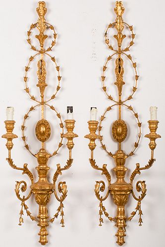 4420085: Pair of Neoclassical Style Two Light Giltwood Wall
 Sconces, 20th Century T8KBJ