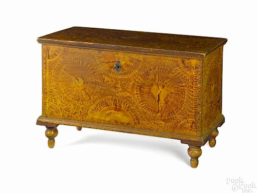Pennsylvania painted pine blanket chest, 19th c., retaining its original vibrant sponge decoration