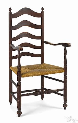 Delaware Valley painted five-slat ladderback armchair, late 18th c.,