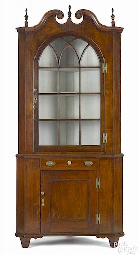 Pennsylvania walnut two-part corner cupboard, ca. 1790, probably Reading area, 96'' h.