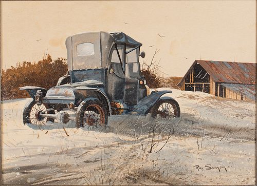 4420094: Ray Swanson (AZ/SD, 1937-2004), Snowy Month, Watercolor on Board T8KBL