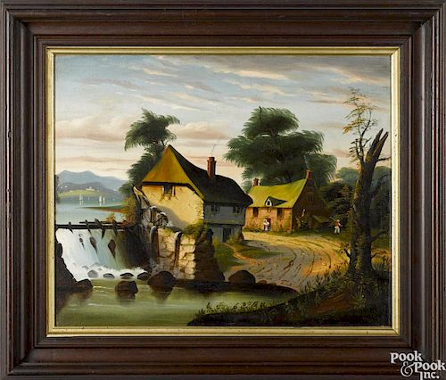 Thomas Chambers (American 1808-1866), oil on canvas, Gristmill along the Hudson, 18'' x 22''.