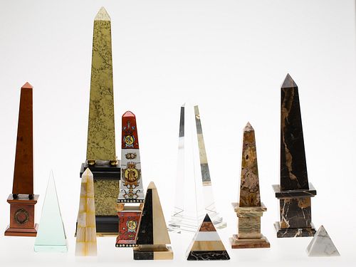 4420104: Collection of 11 Glass, Marble, Porcelain, and Wood Obelisks T8KBJ