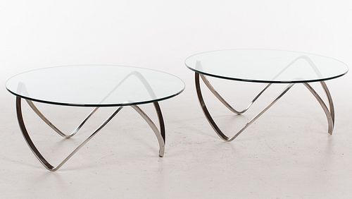 4420107: Two Glass and Chrome Circular Low Tables, 20th Century T8KBJ