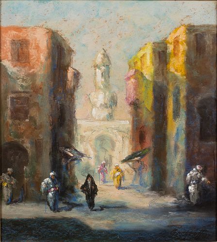 4420108: Leonid Gechtoff (Russian, 1883-1941), Cairo Street
 Scene, Pastel on Paper, 1937 T8KBL