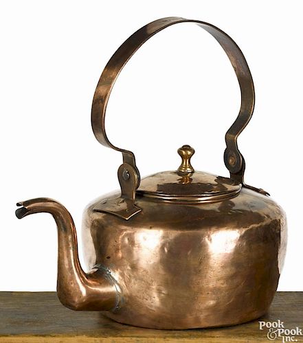 Philadelphia copper kettle, ca. 1800, stamped Benjamin Harbeson, 13 1/2'' h.