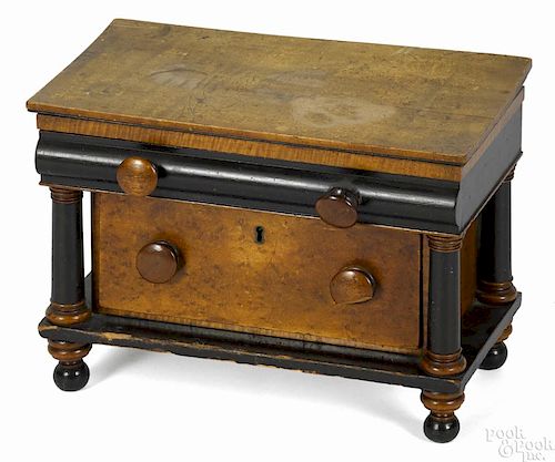 Miniature Empire curly maple and ebonized sideboard, ca. 1840, 8 3/4'' h., 11 3/4'' w.