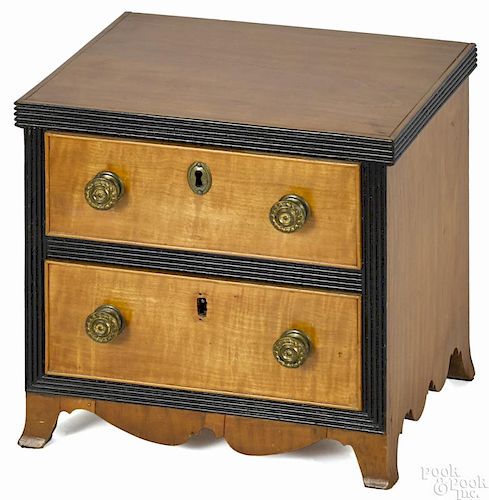 Miniature Federal maple chest of drawers, ca. 1820, with reeded and ebonized drawer surrounds
