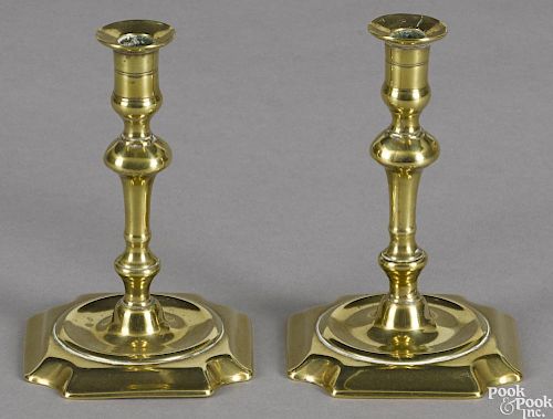 Pair of Georgian brass taperstick holders, 18th c., 4 1/4'' h.