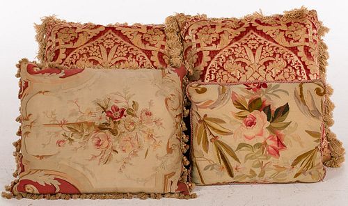 4420140: Two Aubusson pillows and a Pair of Red and Tan Pillows T8KBJ
