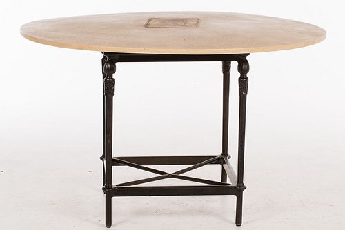 4420144: Black-Painted Cast Iron and Cement Outdoor Table, 20th Century T8KBJ