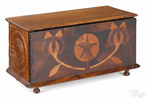 Miniature Pennsylvania blanket chest, 19th c., probably York County, with a bird's-eye maple lid