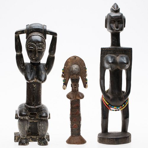 4436344: Group of 3 African Carved Wood Female Figures T8KBA