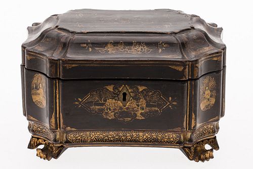 4436354: Chinese Export Black Lacquer Tea Caddy, 19th Century T8KBC