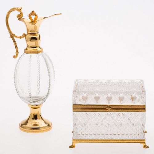 4436365: Italian Gilt-Metal and Glass Decanter and a French
 Cut Glass and Gilt-Metal Box T8KBF
