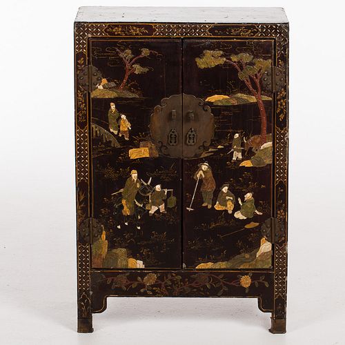 4436375: Small Chinese Lacquer and Hardstone Mounted Side
 Cabinet, Late 19th/Early 20th Century T8KBC