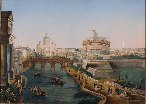 4436382: Italian School, Hand-Colored Print of Rome, 19th Century T8KBO